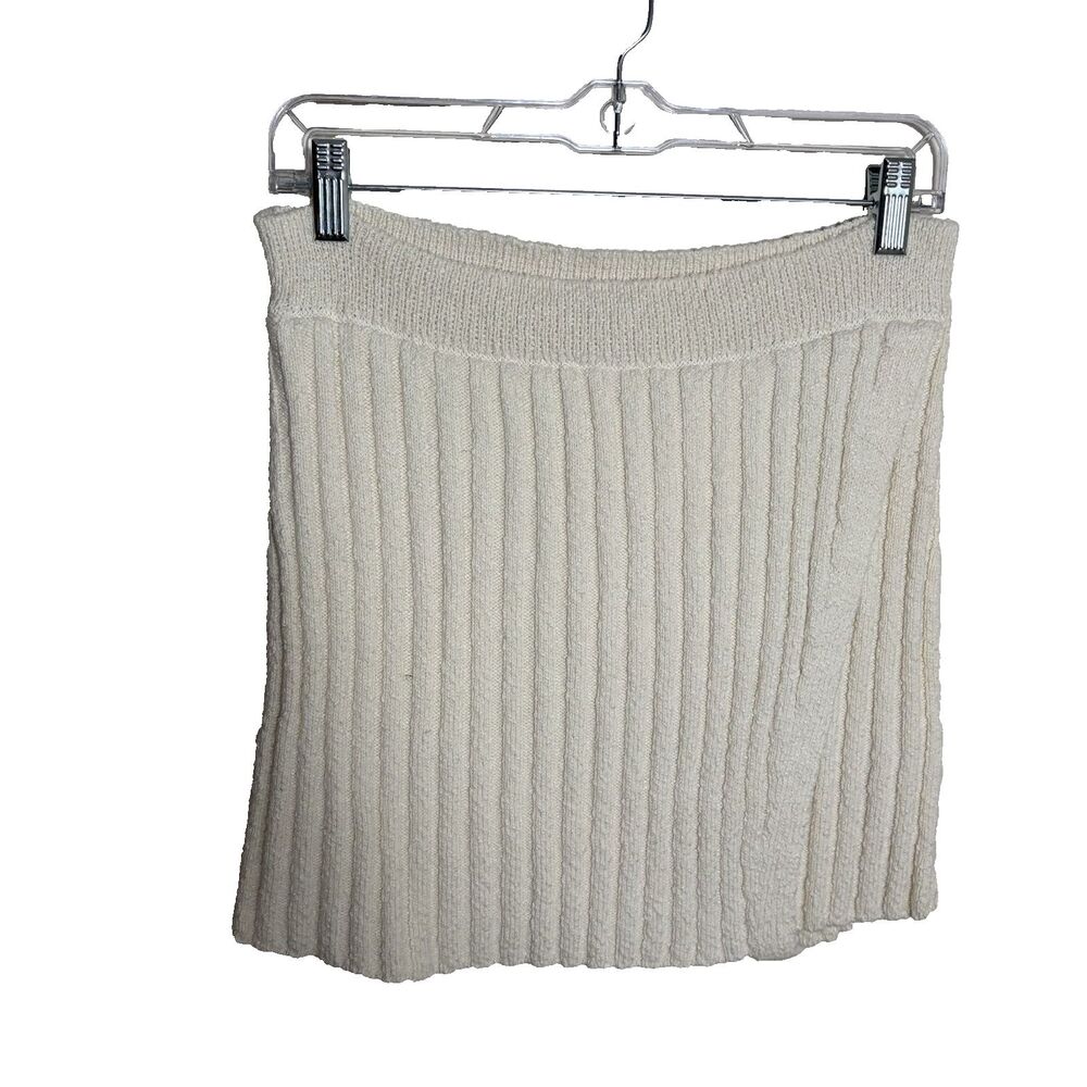Free People Mini Skirt Women's Medium Ivory Knit Ribbed Pull On Sweater